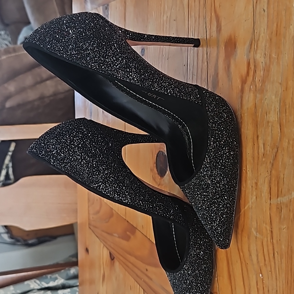 French Jean-Michel Cazabat  Emma Black Shimmer heels EUC size 7 37.5